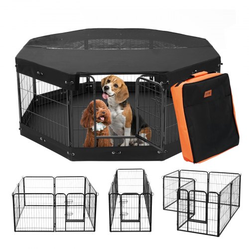 

Dog Playpen 8 Panels Foldable Metal Dog Exercise Pen with Cover Pad Bag