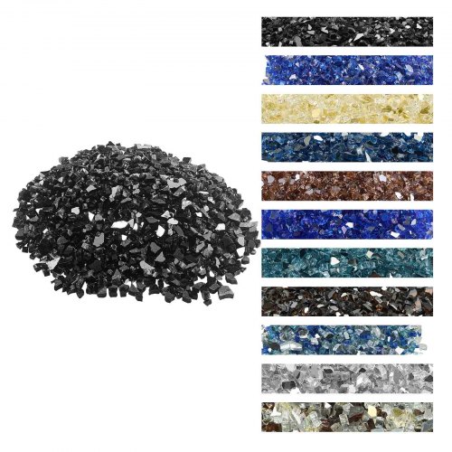 

VEVOR Fire Glass, 20 LBS / 9.0 KG High-Temperature Resistant Fireplace Rocks, 1/2-Inch / 12.7 mm Reflective & Smokeless Firepit Glass Rock, High Luster Stone Landscaping for Fire Pit Table, Black