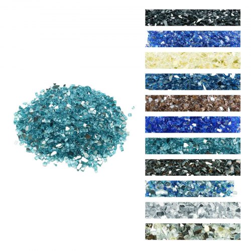 

VEVOR Fire Glass, 20 LBS / 9 KG High-Temperature Resistant Fireplace Rocks, 1/2-Inch / 12.7 mm Reflective & Smokeless Firepit Glass Rock, High Luster Stone Landscaping for Fire Pit Table, Aqua Blue