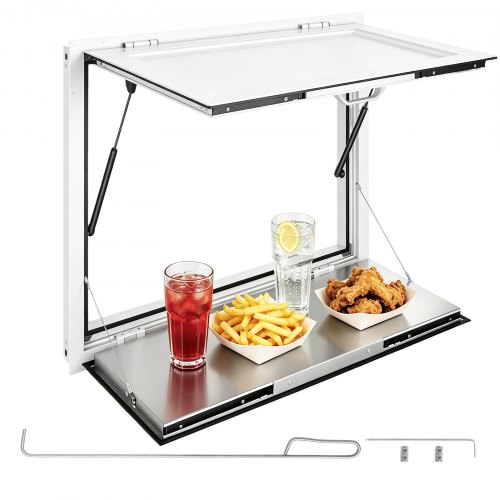 

VEVOR Concession Window Folding Shelf 36x36in Aluminum Alloy Service Window, for Food Truck, Up to 85 Degrees, with Awning Door and Drag Hook, Rainwater Resistant
