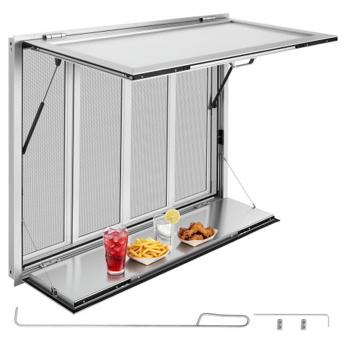 

VEVOR Concession Window Folding Shelf 48x36in Aluminum Alloy Service Window, for Food Truck, Up to 85 Degrees, with 4 Sliding Screen Windows, Awning Door and Drag Hook, Rainwater Resistant