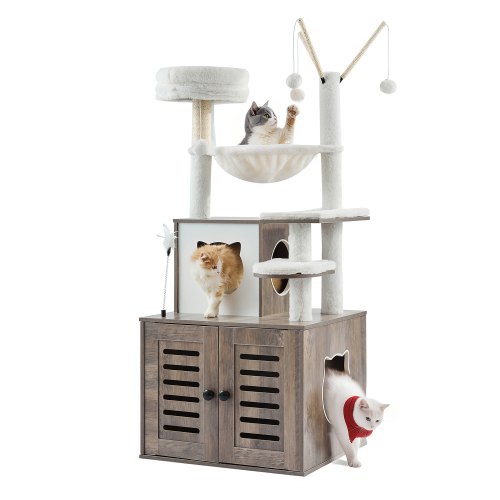 

54.33" Large Cat Tree Litter Box Enclosure 2-in-1 Cat Tower Indoor Play House