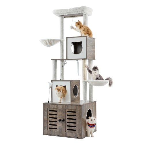 

72.83" Large Cat Tree Litter Box Enclosure 2-in-1 Cat Tower Indoor Play House