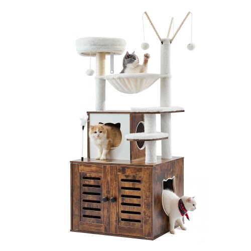 

54.33" Large Cat Tree Litter Box Enclosure 2-in-1 Cat Tower Indoor Play House