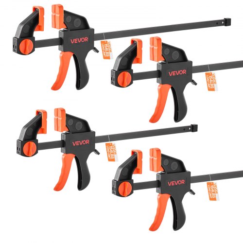 VEVOR Bar Clamps for Woodworking, 2-Pack 30.48 cm and 2-Pack 15.24 cm, One-Handed Clamp/Spreader, Quick-Grip F-Clamp with 70 kg Load Limit, Premium Plastic and Steel, for Woodworking Metal working