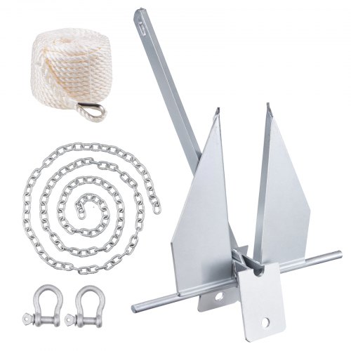 

VEVOR Fluke Style Anchor Kit, 8.5 LBS Hot-Dipped Galvanized Steel Fluke Anchor with 7.9' Chain, 75' Rope and Two 0.4" Shackles, Marine Boat Anchor for Small Vessels Under 18', Seas, Rivers and Shores