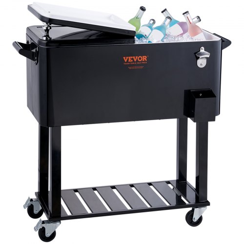 

VEVOR 80Qt Rolling Cooler Cart with Bottle Opener Drainage Patio Party Bar Drink