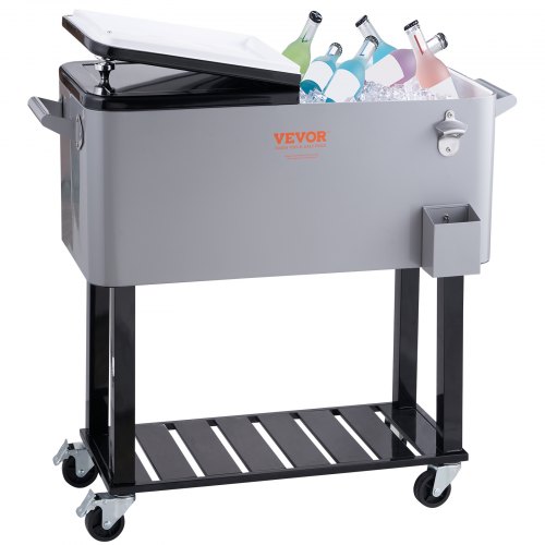 

VEVOR Rolling Ice Chest Cooler Cart 80 Quart, Portable Bar Drink Cooler, Beverage Bar Stand Up Cooler with Wheels, Bottle Opener, Handles for Patio, Backyard, Party and Pool, Gray, FDA Listed