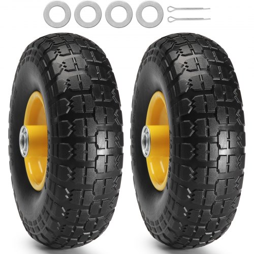 VEVOR Solid PU Run-Flat Tire Wheel, 10", 2-Pack, 400 lbs Dynamic Load, 450 lbs Static Load, Flat Free Tubeless Tires and Wheels for Hand Truck, Utility Cart, Dollies, Garden Trailers, Various Carts