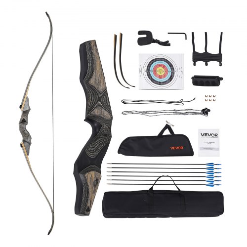 

VEVOR Recurve Bow and Arrows Kit, 60 inch Wooden Takedown Bows, Right Handed Ergonomic Archery Recurve Bow Package, Longbow for Outdoor Target Training Practice Hunting, Beginners to Advanced, 45 lbs