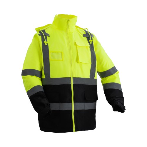 

High Visibility Reflective Safety Jacket Waterproof Hoodie Yellow with Black L