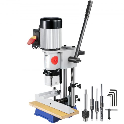 VEVOR Woodworking Mortise Machine, 3/4 HP 3400RPM Powermatic Mortiser With Chisel Bit Sets, Benchtop Mortising Machine, For Making Round Holes Square Holes, Or Special Square Holes In Wood