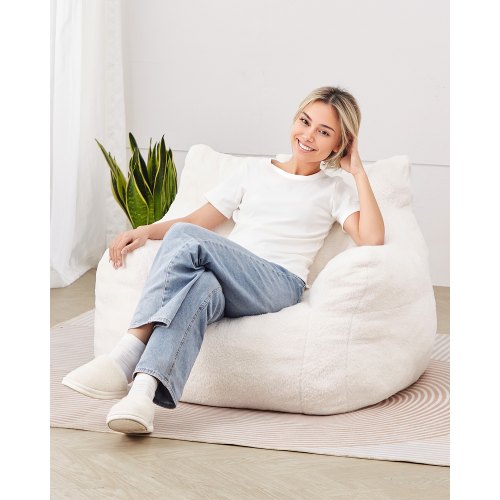 

3 feet Bean Bag Chair with Soft Armrests and Storage Pocket White