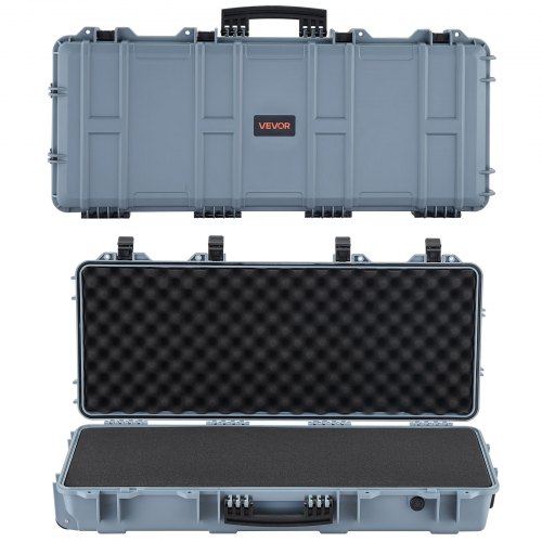 VEVOR Hard Rifle Case, Lockable Rifle Case with 4 Layers Pre-cut Foams, 97.8 cm Gun Storage with Wheels, IP67 Waterproof & Dustproof Pistol Storage Cases for Rifles, Shotguns, Airsoft Guns, Grey