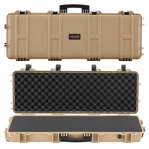 VEVOR Hard Rifle Case, Lockable Rifle Case with Pre-cut Foams, 1016 mm Gun Storage with Wheels, IP67 Waterproof & Dustproof Movable Large Pistol Storage for Rifles, Shotguns, Airsoft Guns, Khaki