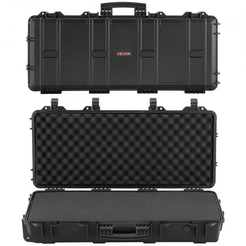 VEVOR Hard Rifle Case, Lockable Rifle Case with 4 Layers Pre-cut Foams, 98 cm Gun Storage with Wheels, IP67 Waterproof & Dustproof Pistol Storage Cases for Rifles, Shotguns, Airsoft Guns, Black
