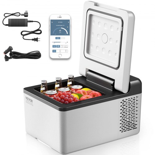 

VEVOR 12 Volt Refrigerator 10 Qt, Portable Mini Freezer (-4℉~68℉) with APP Control Car Compressor Fridge Cooler 12V/24V DC and 110-220V AC For Camping, Road Trip, Travel, Outdoor and Home