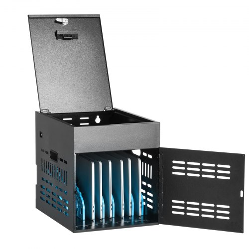 VEVOR 8-Device Charging Cabinet for Tablet & Laptop, Lock Charging Station, for Classroom, Chromebooks, iPads, Fits Devices up to 15.6 in, Wall/Desktop Mount, Steel Lock Box, Fully Assembled, Black