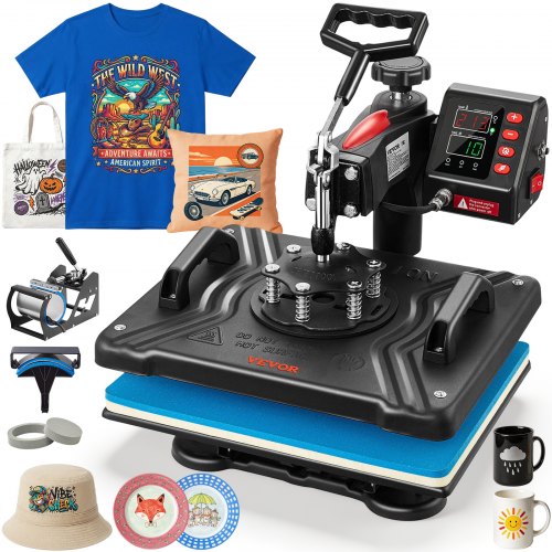 Vevor Heat Press, 5 in 1 Heat Press 12x15 Machine Machine, Digital Precise Temperature Control, Clamshell Sublimation Transfer Printer Fast Heat-up, Vinyl Heat Press for Mug Cup T-Shirt Plate, 900W