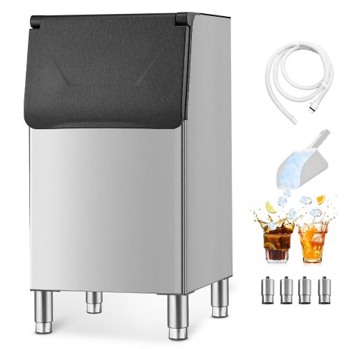 Commercial Ice Maker Storage Bin 300lbs Capacity Business Ice Storage Bin,Stainless Steel Ice Storage Bin with Single-Stage Filter and Adjustable Anti-Slip Rubber Feet, Suitable for Restaurant and Hotel