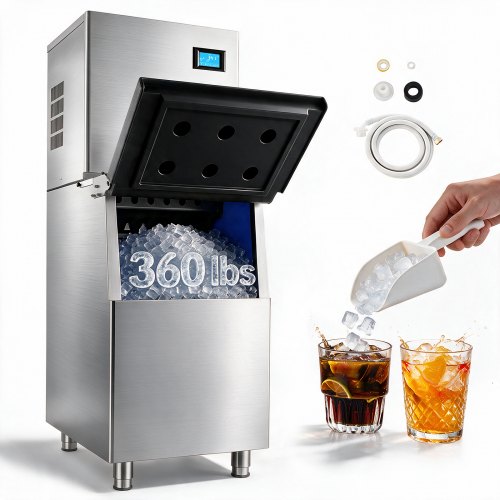 Vevor Commercial Ice Maker Machine, 360LBS/24H Ice-Making Machine With 250LBS Large Storage Bin, Auto Self-Cleaning Ice Maker With Touchscreen For Bar-image