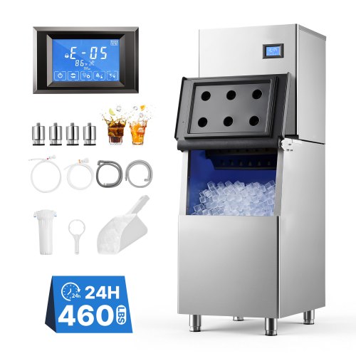 VEVOR Commercial Ice Maker Machine 560 Lbs/24H Ice-Making Stainless Steel, for Bar Cafe Restaurant Business, Ice Ready in 15 Mins, Freestanding with 250 Lbs Ice Storage Bin and Auto Self-Cleaning