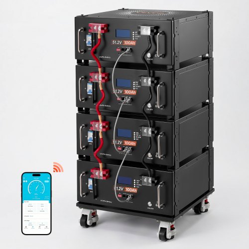 VEVOR 48V 100Ah LiFePO4 Lithium Battery, Built-in 100A BMS, 51.2V Server Rack LiFePO4 Battery with Bluetooth & Display, 5120Wh Capacity, 6000 Cycles,