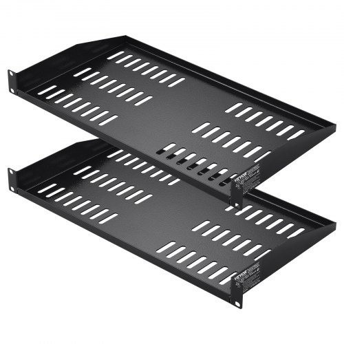 VEVOR 2PCS 1U Server Rack Shelf, 10"/254 mm Depth, 23 kg / 50 lbs Max Load Capacity Vented Cantilever or Wall Mount Rack Mount Shelf with Tray, Good Air Circulation for 482.6 mm/19" Network Cabinet or Equipment Rack