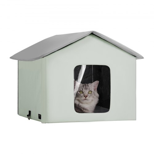 VEVOR Heated Cat House, Outdoor Kitty Shelter with Adjustable Temperature and Timer, 600D Oxford Cloth Foldable Cat Shelter with Heated Pad  for Winter to Stay Warm and Cozy, Green (Middle)