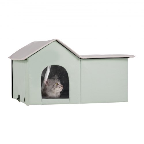 

VEVOR Heated Cat House Foldable Kitty Shelter with Heated Pad Green Large