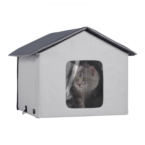 VEVOR Heated Cat House, Outdoor Kitty Shelter with Timer, 600D Oxford Cloth Foldable Cat Shelter with Heated Pad  for Winter to Stay Warm and Cozy, Gray (Middle)