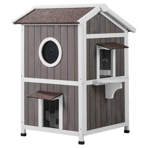 

VEVOR Outdoor Cat House 2-story Wooden Feral Cat Shelter with Roof & Door Flaps