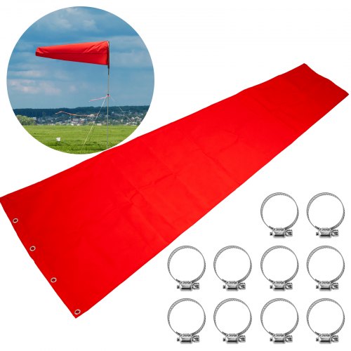Airport Windsock Aviation Wind Sock Bag Outdoor Camping Flag 61x304cm Orange-red