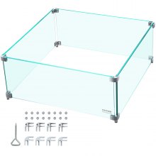 VEVOR Fire Pit Wind Guard, 14 x 14 x 6 Inch Glass Wind Guard, Rectangular Glass Shield, 0.3" Thick Fire Table, Clear Tempered Glass Flame Guard, Steady Feet Tree Pit Guard for Propane, Gas, Outdoor