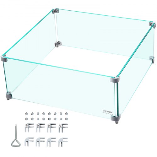 Vevor Square Gas Table Wind Guard Clear Tempered Glass Flame Shield 22x22x9 Inch