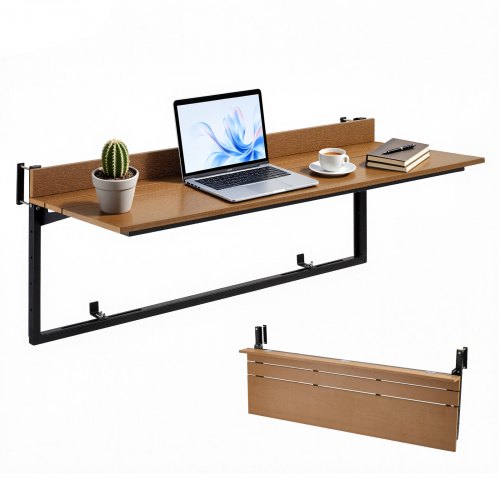 Vevor Balcony Hanging Table 47.2" X 14.6" 60 Lbs Folding Railing Bar Table, For Outdoor Patio Garden Deck Use, Fits 1.4"-2.4" Rails, 5-Level Adjustabl-image