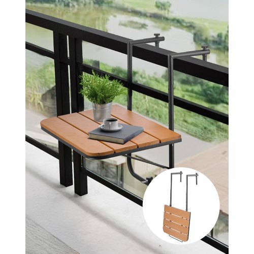 

VEVOR Balcony Hanging Table, 595 x 400 mm Folding Balcony Railing Table, Outdoor Balcony Bar Table for Railings, 4-Level Adjustable, Fit Railing from 1" to 8.27", Serving Table for Patio & Deck