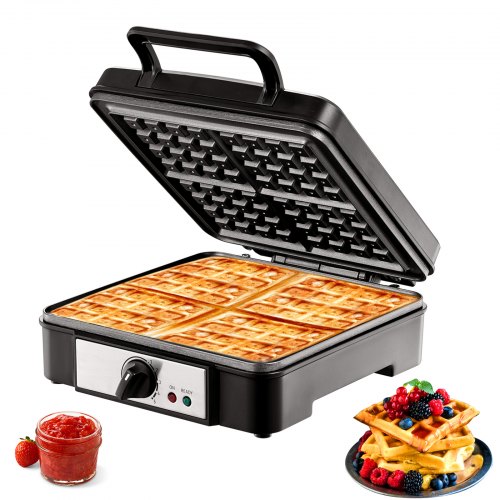 VEVOR Waffle Maker, 4 Slices Per Batch, 1200W Square Waffle Iron, Non-Stick Waffle Baker Machine With 122-572℉ / 50-300℃ Temperature Range Teflon-Coat