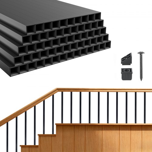 

VEVOR 125 Pack Deck Balusters, 3/4 in Square x 26 in Long Aluminum Railing Spindles, Hollow Metal Decking Stair Balusters with Connectors, Screws, for Deck, Porch & Staircase Railing Fence, Black