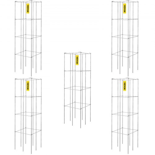 

VEVOR Tomato Cages, 11.8\" x 11.8\" x 46.1\", 5 Packs Square Plant Support Cages, Silver PVC-Coated Steel Tomato Towers for Climbing Vegetables, Plants, Flowers, Fruits