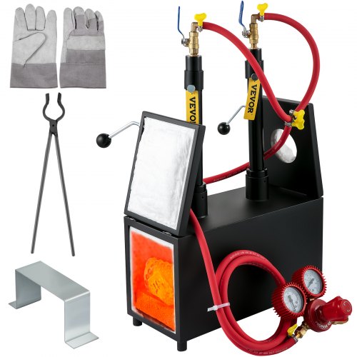 VEVOR Propane Knife Forge, Farrier Furnace with Dual Burners, Portable Square Metal Forge with Two Durable Doors, Large Capacity, for Blacksmithing, Knife Making, Forging Tools and Equipment