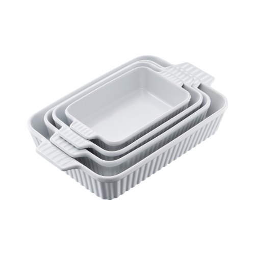 

Ceramic Baking Dish 4 Pieces Rectangular Bakeware Set Deep for Baking White