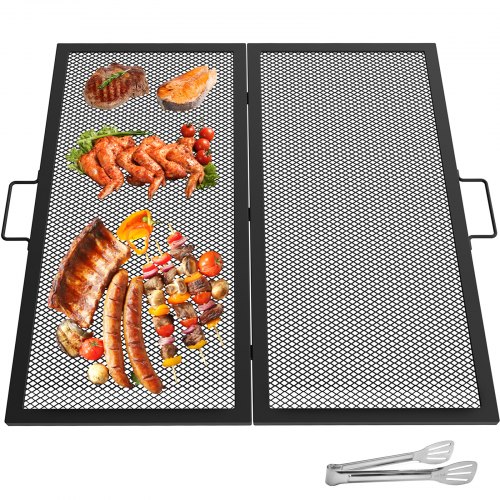 VEVOR Fire Pit Cooking Grate 30 Inch, Foldable Square Cooking Grill Grates, Heavy Duty X-Marks BBQ Grill with Portable Handle & Solid Steel for Outdoor Campfire Party & Gathering