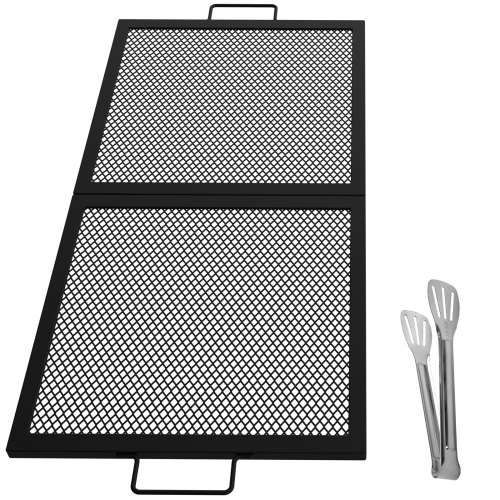 VEVOR Fire Pit Cooking Grill Grate 32 x 15 in Foldable Rectangle Campfire BBQ Rack, Heavy Duty X-Marks with Portable Handle & Support Wire for Outdoor Picnic Party & Gathering, Black