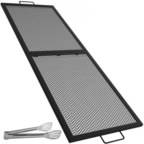 VEVOR Fire Pit Cooking Grill Grate 40 x 15 in Foldable Rectangle Campfire BBQ Rack, Heavy Duty X-Marks with Portable Handle & Support Wire for Outdoor Picnic Party & Gathering, Black