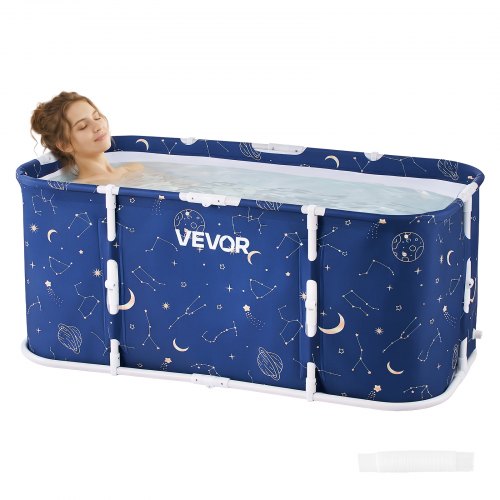 VEVOR Portable Foldable Bathtub 47.2"x23.6"x19.7" Soaking for Adults Blue, for Bathroom Shower Stall, 3-Layer Insulation, Space Saving, Family Hot SPA Ice Bath Tub with 2 Drain Ports, Indoor Outdoor
