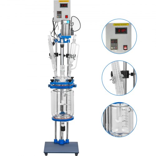 VEVOR Jacketed Reactor 5L Laboratory Glass Reactor, Jacketed Glass Reactor, Chemical Reaction Vessel, Lab Jacketed Reactor, Reaction Vessel Chemistry, With Digital Display, For Reaction Distillation