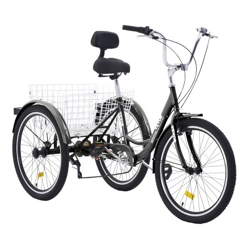 VEVOR Adult Tricycles Bike, 7 Speed Adult Trikes, 26 Inch Three-Wheeled Bicycles, Carbon Steel Cruiser Bike with Basket and Adjustable Seat, Picnic Sh