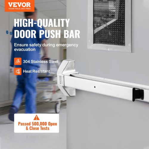 

VEVOR Push Bar Door Locks, Stainless Steel Panic Bars for Exit Doors, with Exterior Lever and 3 Keys, Push Bar Panic Exit Device Door Hardware for Metal Wood Door, for Left and Right Handed Doors