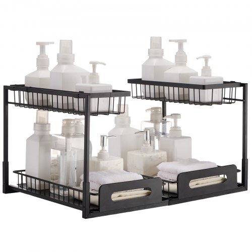 

2-Tier Wire Pull Out Cabinet Under Sink Organizer 10.7"x14.2" Drawer Basket 2PCS